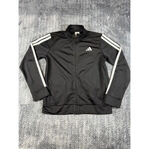 Adidas Track Jacket Mens XL Black 3 Stripe Training Mock Neck Outdoor Zip Up